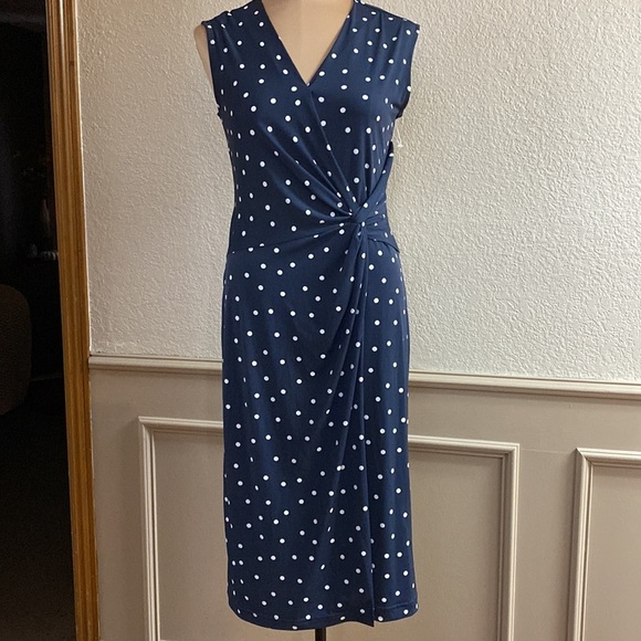 BANANA Republic navy polka dot twist front‎ jersey knit sleeveless midi dress - Picture 1 of 7